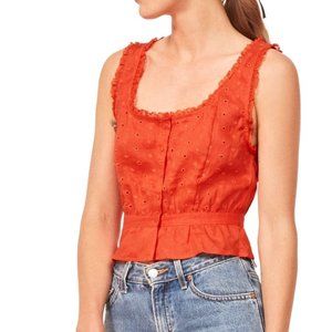 Reformation Luisa Linen Eyelet Top